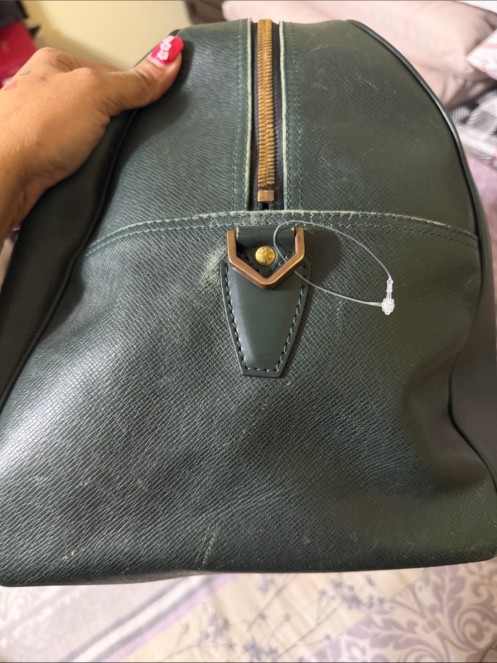 Louis Vuitton Green Leather Travel Duffel with Gold-Tone Hardware . - Picture 7 of 12